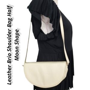 BRIO Leather Half Moon Cresent Shoulder Bag or Clutch Removable Strap Ivory VGUC